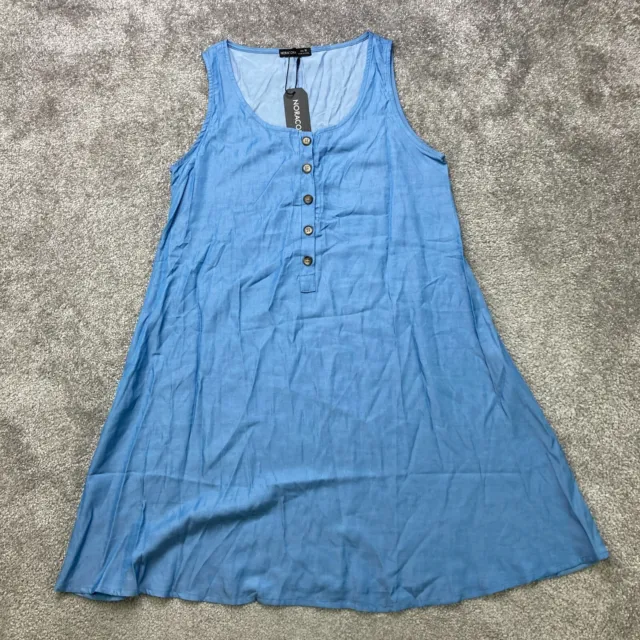 Noracora Dress Womens Size M Scoop Neck Sleeveless Button Casual Blue