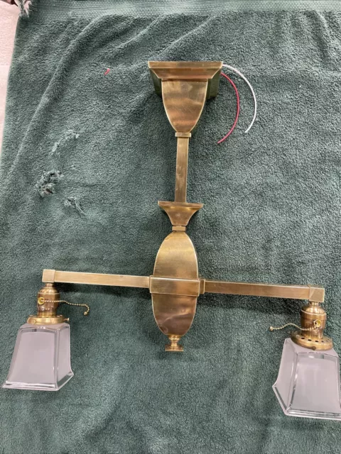 Antique Original Restored RewiredArts Crafts Mission Brass Ceiling Light Fixture