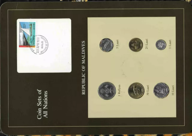 Coin Sets of All Nations Maldives 1982-1990 UNC 5 Laari 1990 1 Rufiyaa 1982