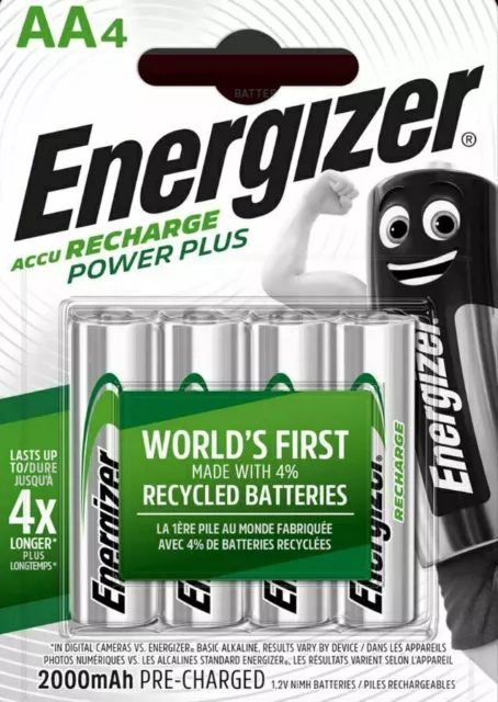 4 Pack Of Energizer Accu Recharge Power Plus AA Batteries 2000mAh Pre-charged