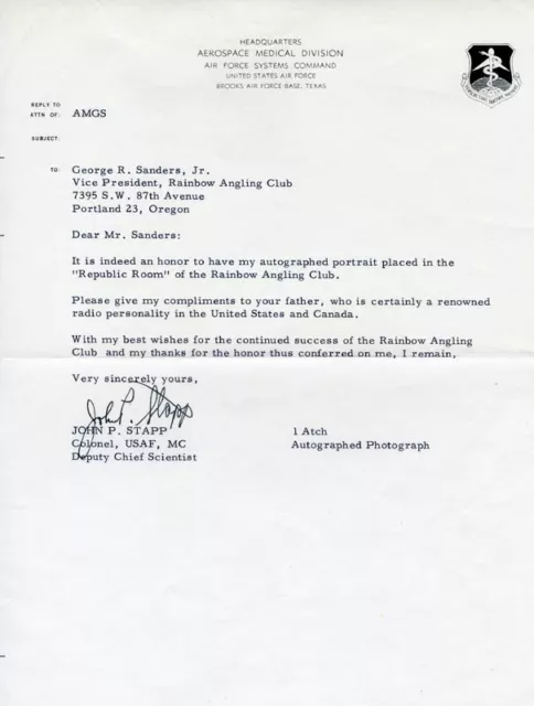 John P. Stapp - Typed Letter Signed