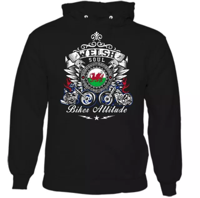 Welsh Soul Biker Attitude Mens Motorbike Hoodie Motorcycle Bike Cafe Racer Wale