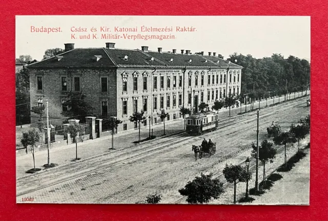AK BUDAPEST in Ungarn um 1910 Verpflegungsmagazin mit Strassenbahn  ( 127769