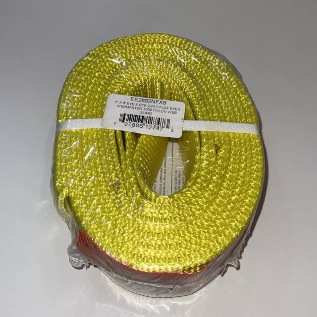 Lift-All Ee2802nfx8 Web Sling, Flat Eye And Eye, 8 Ft L, 2 In W, Nylon, Yellow