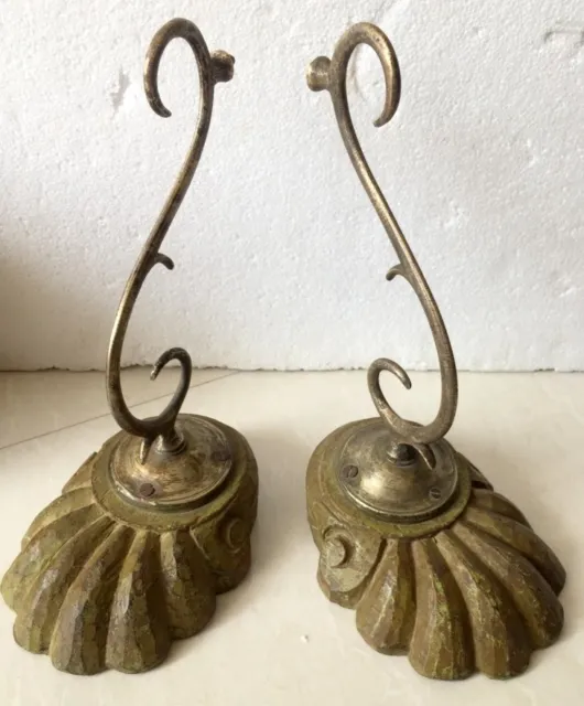 Antique Brass Wooden Hand Crafted Old Wall Fixing Beautiful Cloth Hanger 2 Piece 7