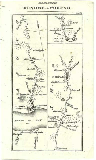 Antique map, Taylor & Skinner, Dundee to Forfar