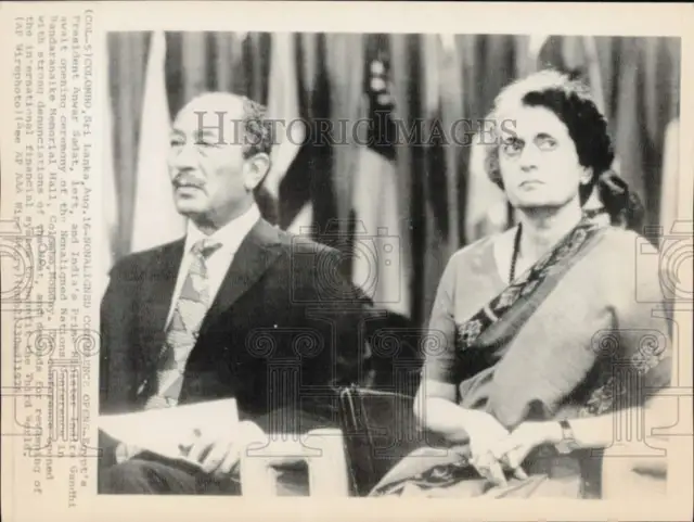 1976 Press Photo Pres. Anwar Sadat & Prime Minister Indira Gandhi in Sri Lanka