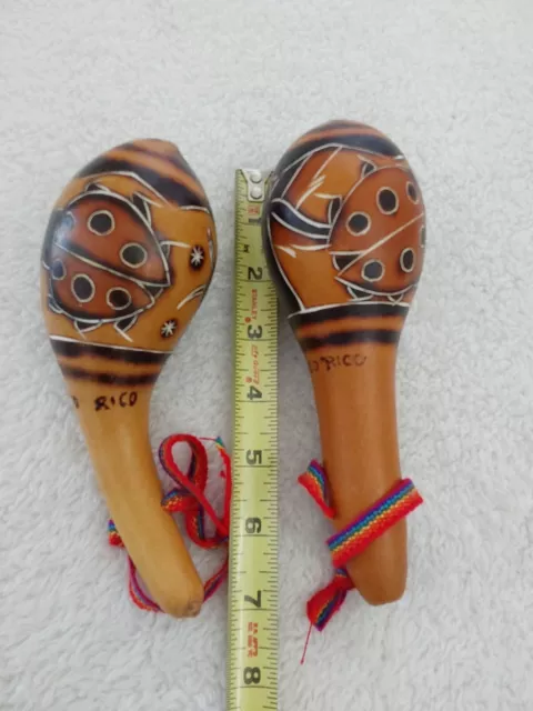 Puerto Rico Wooden Maracas Ladybug Print Musical Instrument Hand Made Parranda 2