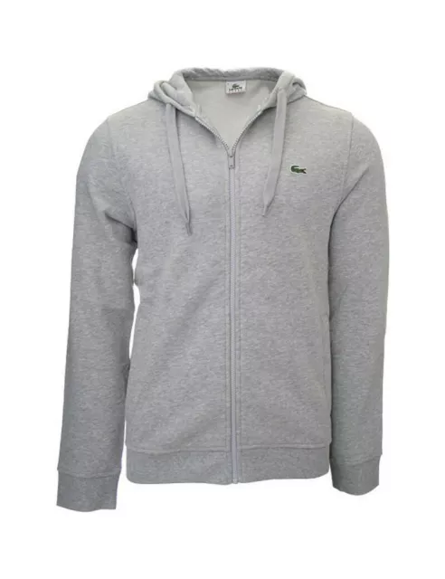 LACOSTE felpa uomo SH6042 grigio  cappuccio con zip misto cotone