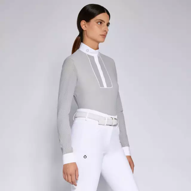 Cavalleria Toscana Light Grey XS Turniershirt Damen CT Perforated Jersey L/S