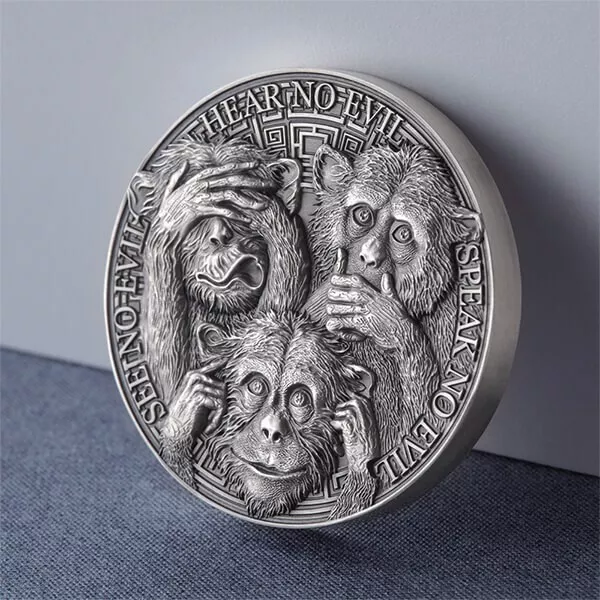 Three Wise Monkeys Life Quotes 1oz Coin Republic of Ghana 2022