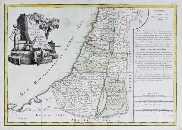 Israel Holy Land Jerusalén Palestina Tarjeta Mapa Bonne Grabado 1770