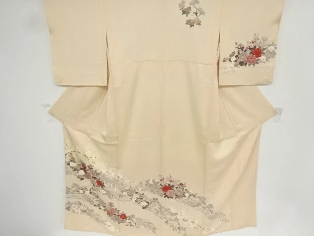 42502# Japanese Kimono / Antique Kimono / Embroidery / Floral Plants