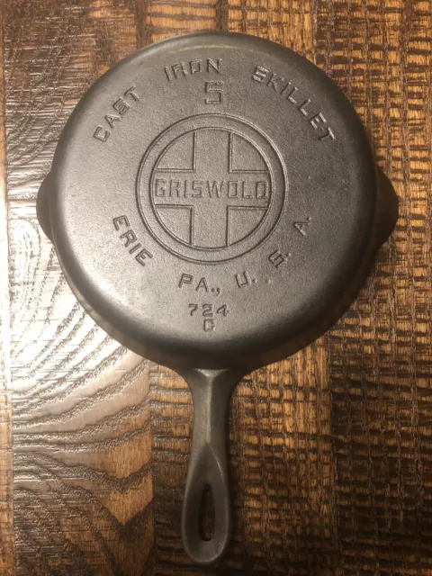 Vintage Griswold Big Block Cast Iron Skillet # 5 724  Smooth Bottom  Restored