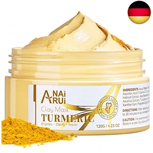 ANAiRUi Kurkuma Vitamin C Gesichtsmaske - Vitamin C Tonmaske mit Kaolin -