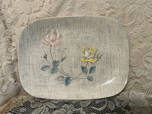 Vintage J G Meakin Rose Duet Hand Engraved Platter England Mid-Century        c5