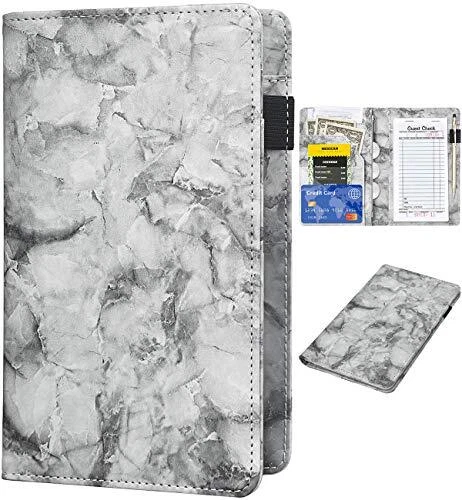 Server Books for Waitress - Marble Texture Leather Waiter Book Server Wallet wit