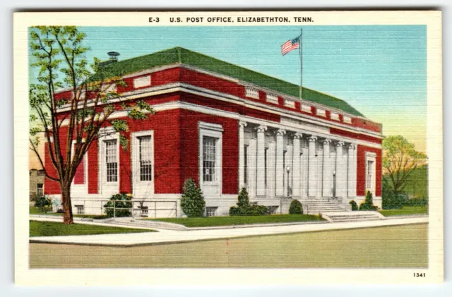 US Post Office Building Elizabethton Tennessee Postcard Linen Unused Vintage