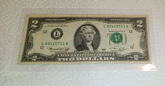 RARE US $2 Two Dollar Bill 1976 Series. Ungraded Uncertified Circulated.