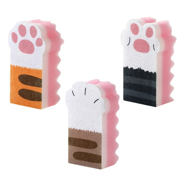 3 piezas esponja de limpieza de platos lavable esponja de pata de gato