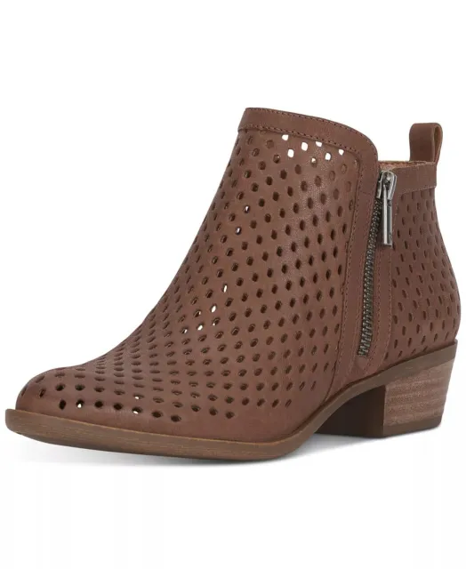 Lucky Brand Basel3 Sesame suede Side Zip Perforated Leather Block Heel Booties