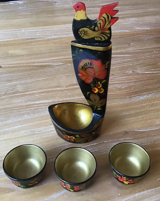 Russian Khokhloma Hand Painted Rare Ladle/Sweet Dish With Bird Top. Vintage