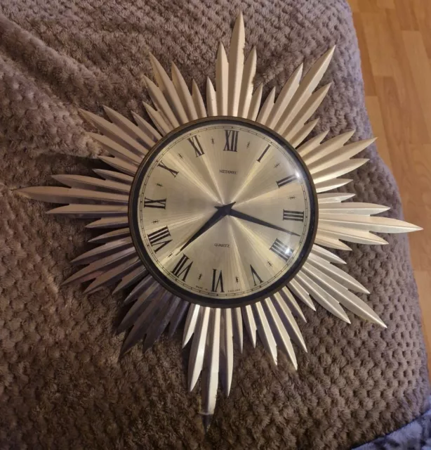 Vintage Metamec Quartz Starburst Sunbeam Wall Clock 70's Working