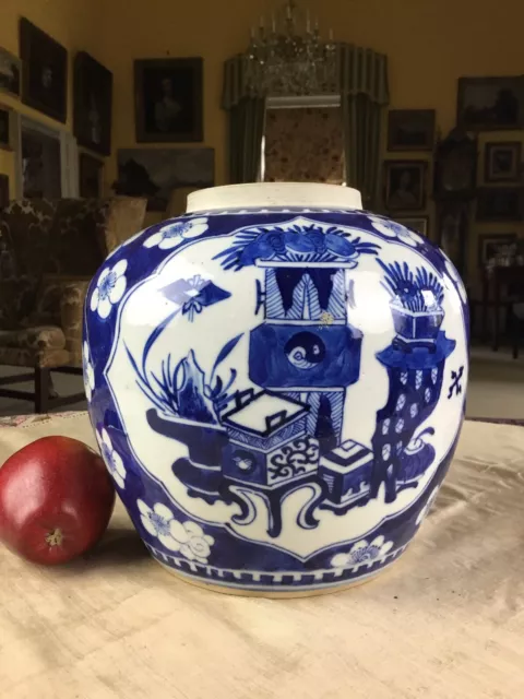 C18th Good Sized Repaired Damaged Chinese Blue/white Prunus Ginger Jar No Lid