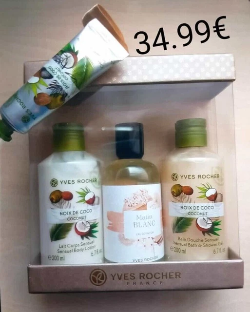 Yves Rocher coffret Matin blanc parfum, gel douche coco, lait corps, crème...