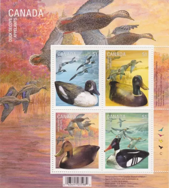 Canada, #2166b Duck Decoys  Souvenir Sheet of 4 MNH  Perfect!!!