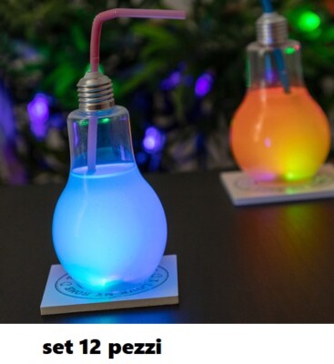 VALICLUD Bottiglie a Forma di Lampadina con Barattoli di Plastica con Cannuccia con Coperchi Bicchieri da Festa Illuminati a LED 300Ml 10 Pezzi 