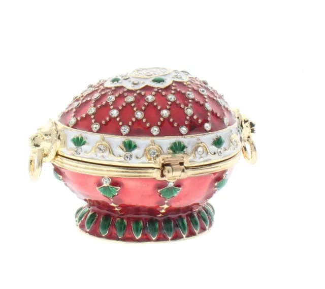 Jeweled Red Egg on a stand Austrian Crystal Ciel Hinged Collectible Trinket Box
