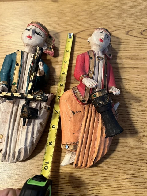 two vintage Hand Carved And Painted Burmese Made In Thailand Musical Wall Decor