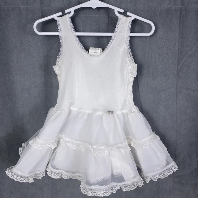 Vintage Her Majesty JCPenney Girl 3T Petticoat Slip Ruffles Lace Nylon Crinoline