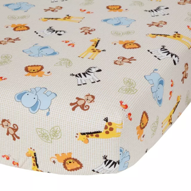 Bedtime Originals Jungle Buddies Beige Safari Animals Fitted Baby Crib Sheet