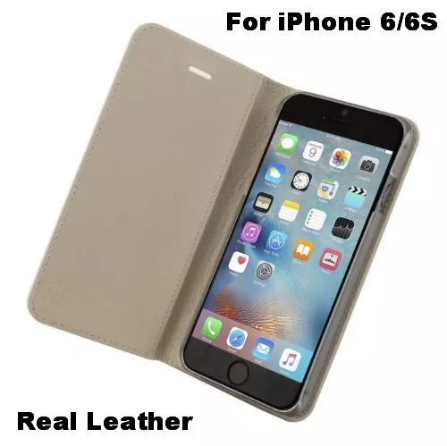 Premium Leather Wallet Folio Flip Case for iPhone 6 / 6S Cream