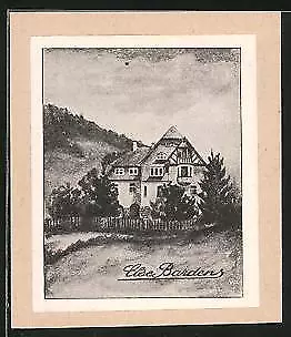 Exlibris Else Bardens, Herrenhaus - Villa in hügeliger Landschaft