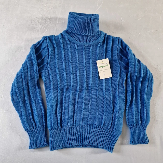 Vintage 1970s Polo Neck Jumper-4-5 Yrs- Blue Acrylic Deadstock NOS  KA44