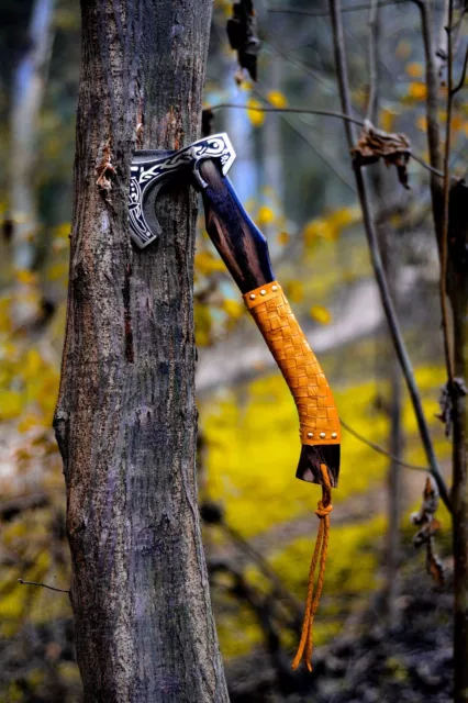 Custom Gift Forged Carbon Steel Viking Axe Hatchet Rose Wood Shaft, Throwing Axe