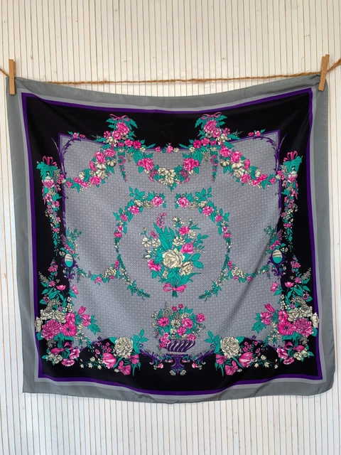 Foulard Carré En Soie Vintage – Marin Bleu – Femme – Bon état – FO337