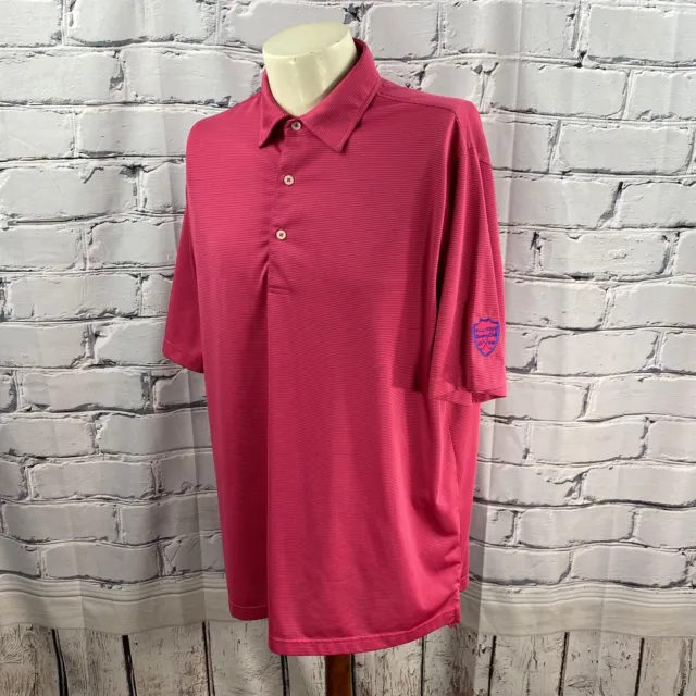 Donald Ross Men's Hillview CC Logo Polyester Pink Stripe Golf Polo Shirt Large 2