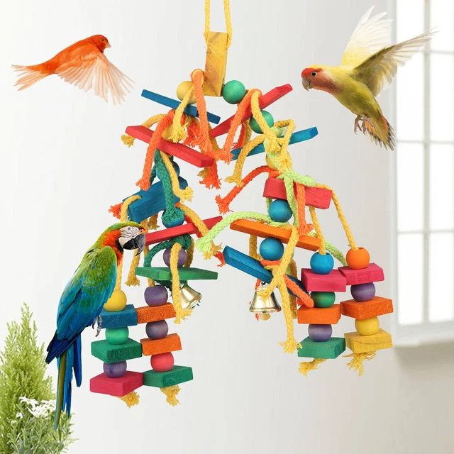 DBNESS Large Bird Parrot Toys, Birds Wooden Chew Blocks With