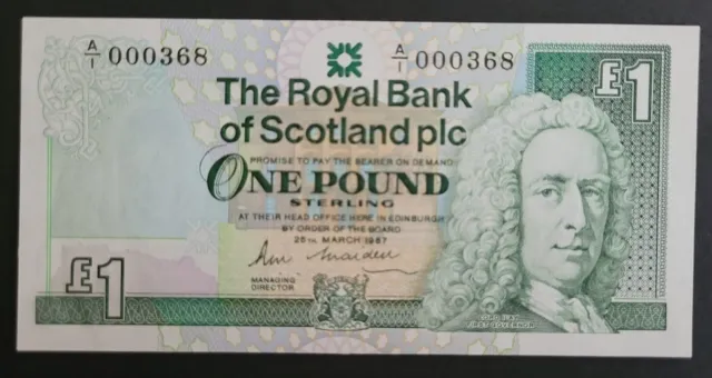 £1 First Run Royal Bank of Scotland SC832 (UNC). Low Serial Number A/1 000368