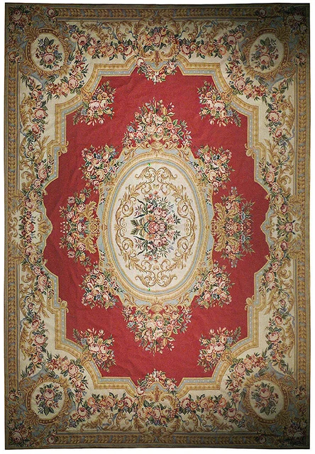 9' x 12' Needle Point Aubusson Rug BRICK ANTIQUE RED 74966