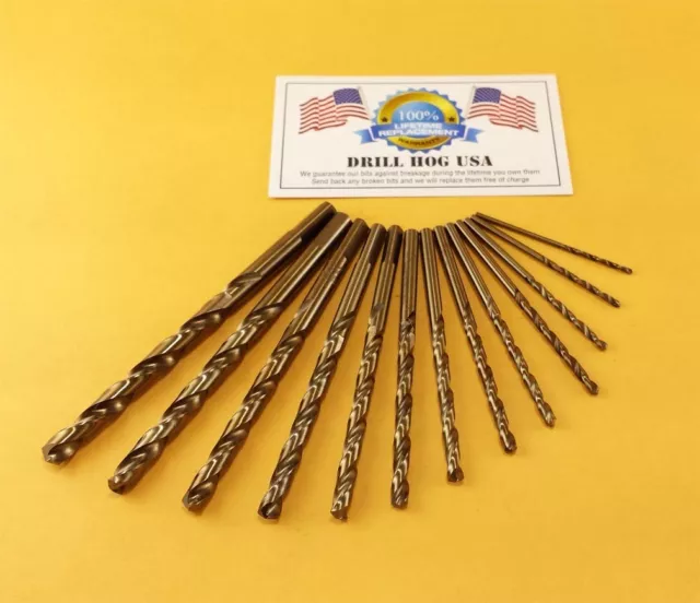 13 Pc COBALT Drill Bit Set Cobalt M42 HSSCO Drill Hog USA Lifetime Warranty