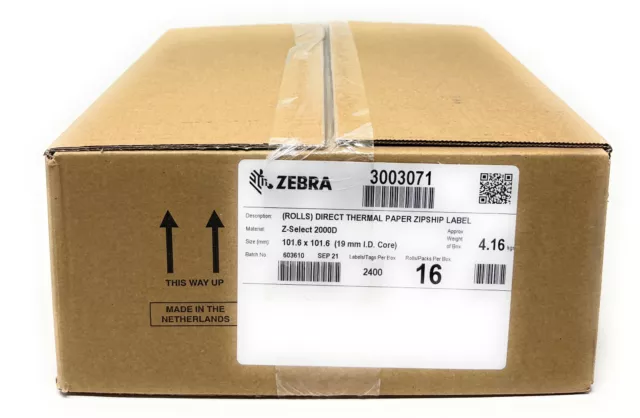ZEBRA 3003071 2400 Etiquetas Adhesivas 16 Rollos 101.6mm X Z-Select 2000D
