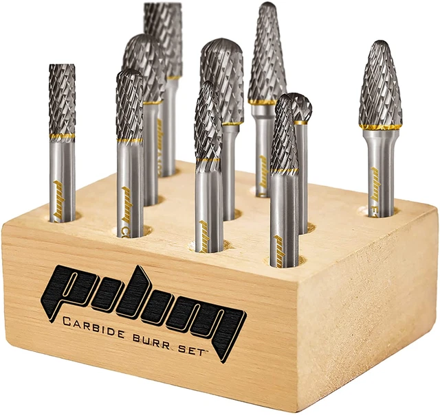 Tungsten Carbide Burr Set 1/4″ Shank 10PC Double Cut Rotary Cutting Burrs Die Gr