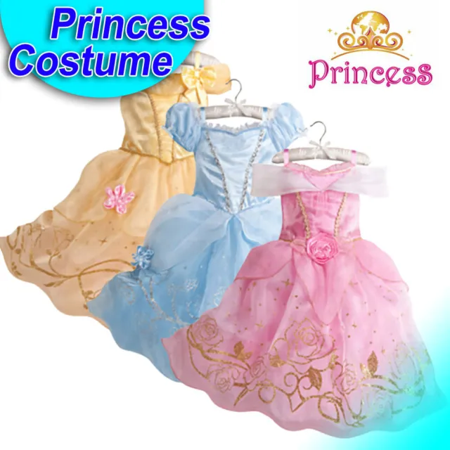 Kids Girls Princess Costume Fairytale Dress Up Belle Rapunzel Fancy Dress Gift