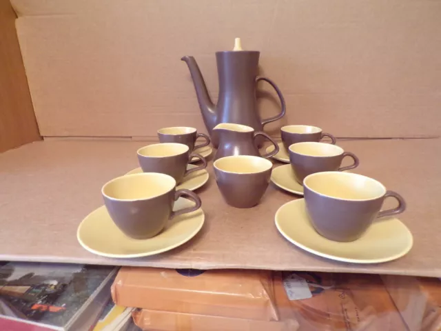 Vintage rare 15pce Poole England Brown & Cream Coffee set