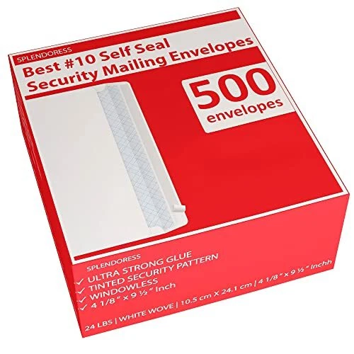#10 Envelopes Letter Size Self Seal, Business White Security Tinted Peel and ...